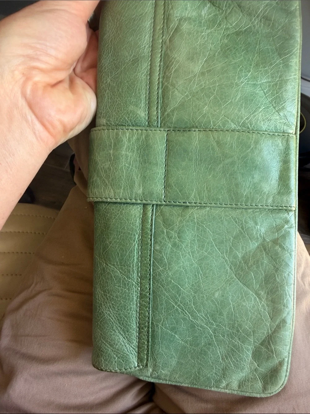 HOBO Green Leather Buckle Wristlet Clutch